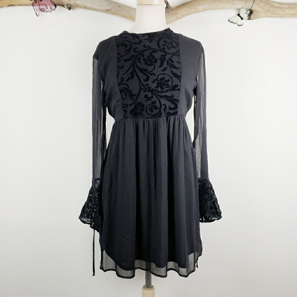 Band of gypsies black sheer dress with velvet